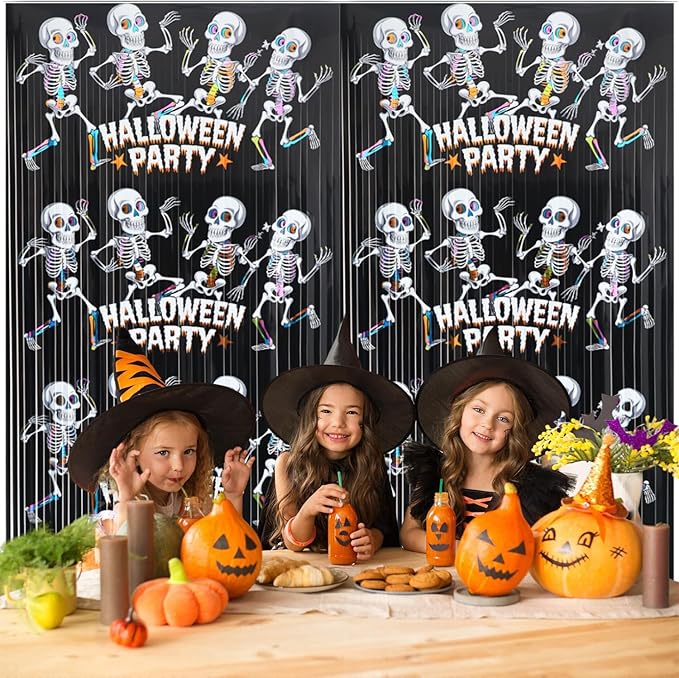 GOER Foil Curtain Backdrop for Halloween Party Decorations| Metallic Tinsel Halloween Theme Photo Booth Props (1 Pack)