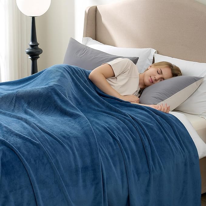 Hansleep Fleece Mineral Blue Full Blanket, Super Soft Flannel Fuzzy Plush Cozy Blanket for All Seasons, Mineral Blue, Full 84x90 Inches