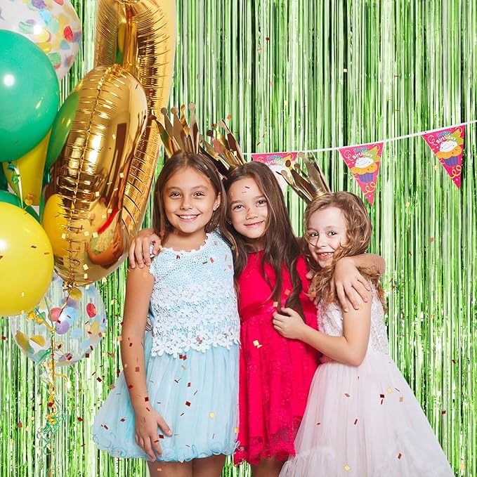 Light Green Metallic Tinsel Foil Fringe Curtains, 2 Pack 3.3x8.3 Feet Party Streamer for Birthday Party Decorations, Halloween Decor, Foil Curtain for Christmas Party
