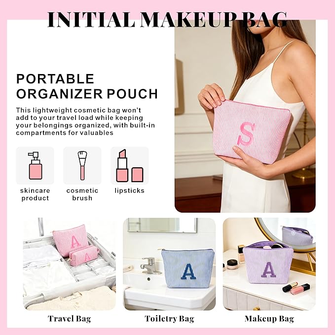 Stocking Stuffers for Teen Girls Gifts Trendy Stuff, 2025 Christmas Gifts Cute Makeup Bag, 6-12 Year Old Girl Birthday Gift, Personalized Christmas Stocking Stuffers for Girls, Purple Letter M