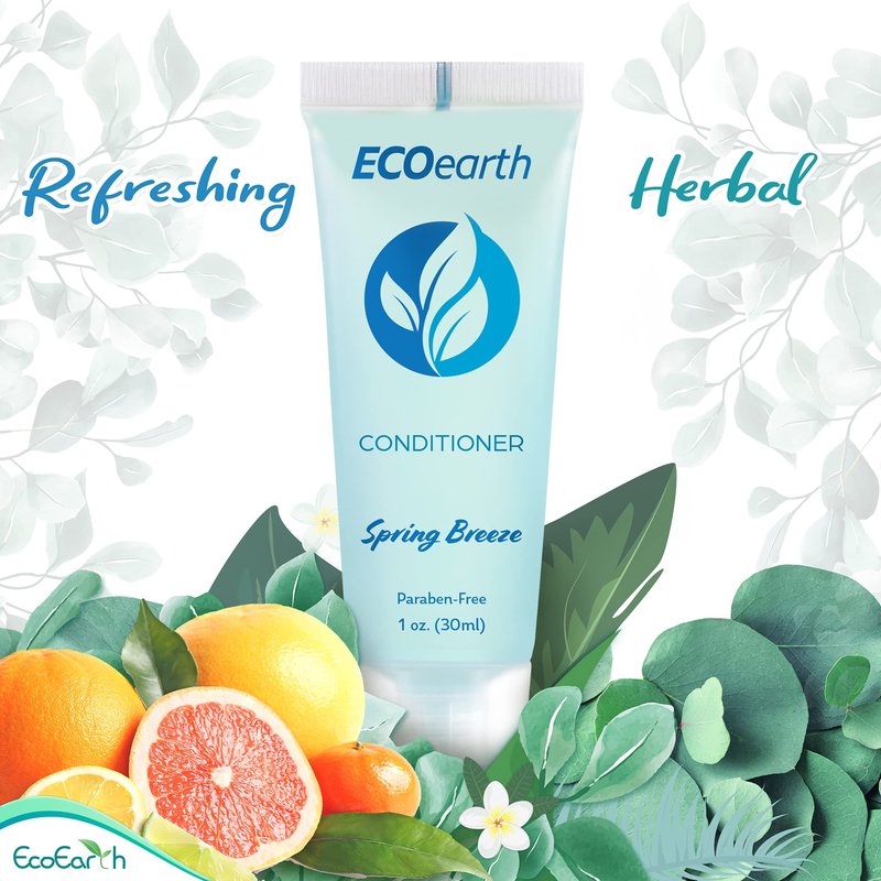 EcoEarth - Travel Size Conditioner - 1 fl oz, 100 PK, Spring Breeze - Delight Your Guests with Revitalizing and Refreshing Hotel Conditioner - Small Size Travel Amenities - Hotel Toiletries in Bulk