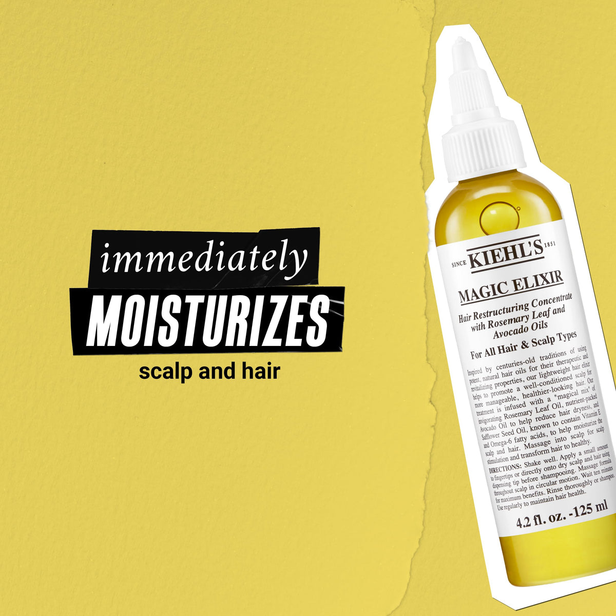 Kiehl's Magic Elixir Scalp and Hair Oil Treatment, Moisturizing Pre-shampoo Treatment, Provides Natural Shine, Softens Hair, with Avocado Oil & Rosemary Oil, Sulfate-free, All Hair Types - 4.2 fl oz