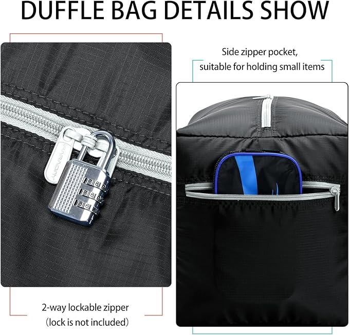 iFARADAY Foldable Duffel Bag 30" / 75L Lightweight with Water Rresistant for Travel-Black