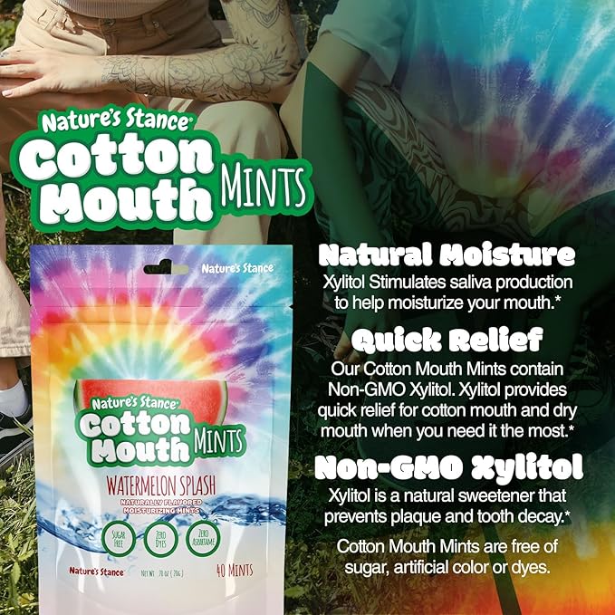 Nature's Stance Cotton Mouth Xylitol Mints, Dry Mouth Lozenges Sugar Free, Mouth Watering Mints - Stimulates Saliva & Freshens Breath, 40 Count (Watermelon Splash)