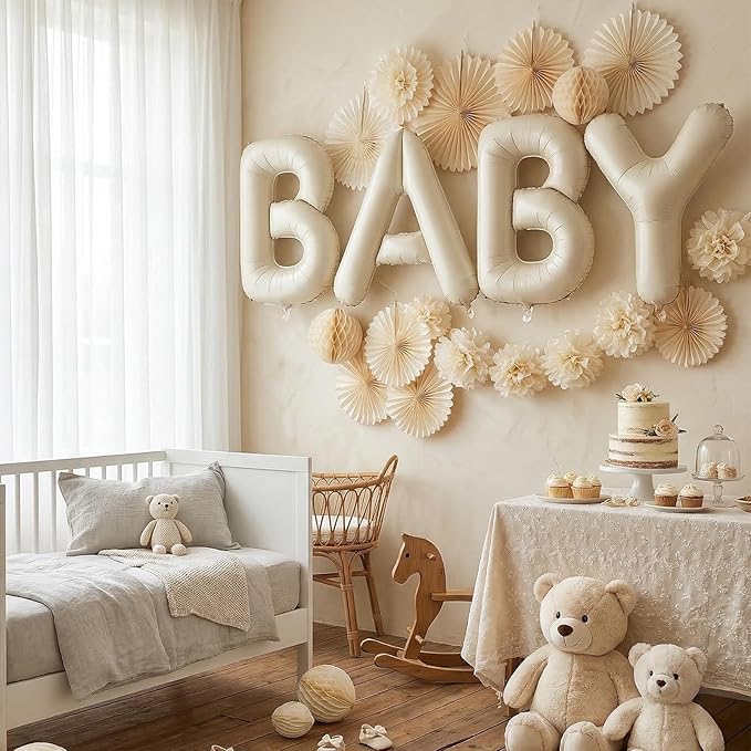 Biapian 40 Inch Baby Letter Balloons, Cream Foil Balloons Big BABY Balloons, 4 Pcs Giant Foil Large Aluminum Balloon Helium for Birthday, Baby Shower, Wedding, Gender Reveal Party Decorations (Cream)