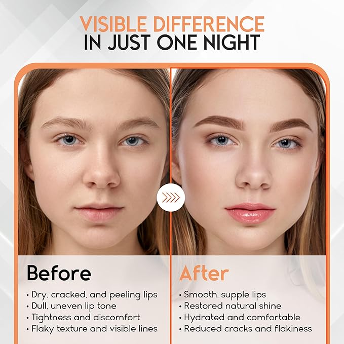 Lip Mask Overnight with Hyaluronic Acid & Collagen, Lip Sleeping Mask for Dry Cracked Lips, Moisturizing, Hydrating, Exfoliating Night Treatment for Lip Care (Peach) (0.7, Peach)