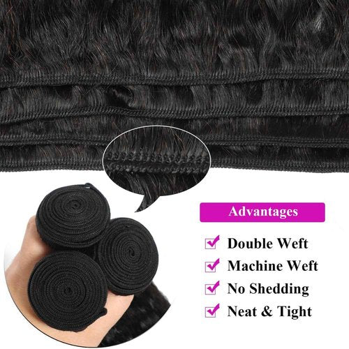 Kinky Straight Bundles Human Hair 18 20 22 Inch Yaki Straight 3 Bundles Human Hair Sew in Kinkystraight Remy Hairs Extension 12A 100% Unprocessed Brazilian Virgin Hair Weave Natural Color
