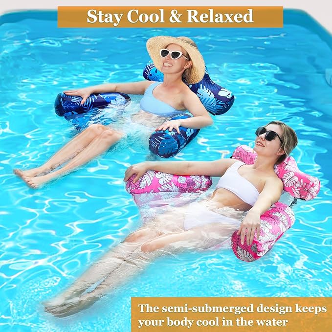 2 Pack 4th of July Inflatable Pool Floats Chair, 250th Anniversary American Flag Adjustable Pool Chair Lounger for Adults Heavy Duty, Blow Up Floating Swimming Water Chairs for Party Summer Lake Fun