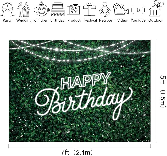 Riyidecor Green Leaves Happy Birthday Backdrop Jungle Safari Party Decorations Nature Green Rustic Lawn Leaves 7Wx5H Feet Photography Background Birthday Photo Studio Shoot