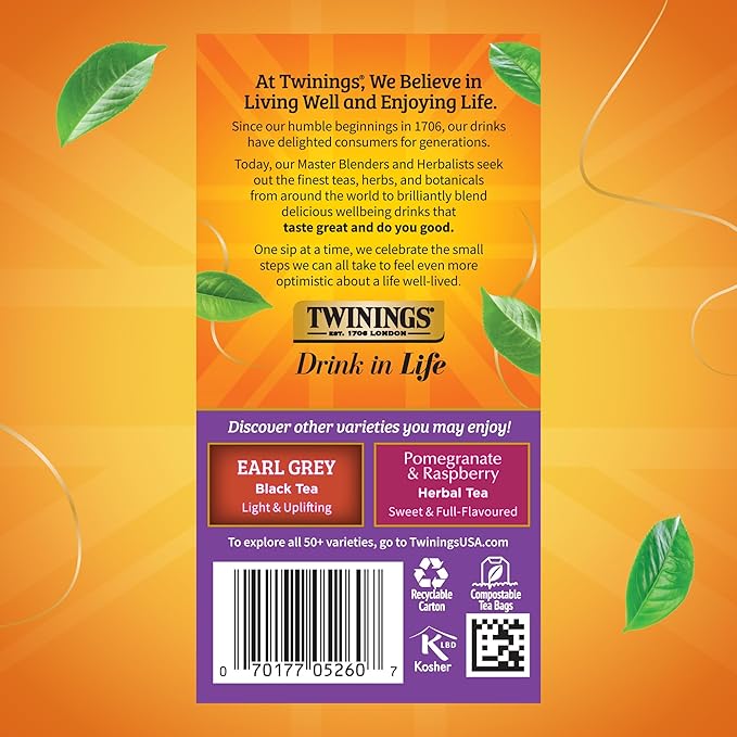 Twinings Blackcurrant Breeze Black Tea Individually Wrapped Bags, 20 Count (Pack of 6), Sweet, Tangy Taste, Caffeinated, Enjoy Hot or Iced, 120 Teabags