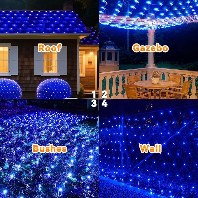 LitHome 14.8FT x 5FT Christmas Net Lights Outdoor Mesh Lights, 300 LED Christmas Blue Net Light for Bushes Connectable, 8 Modes Giant Mesh Light Waterproof Green Wire for Tree Garden Party Roof Decor