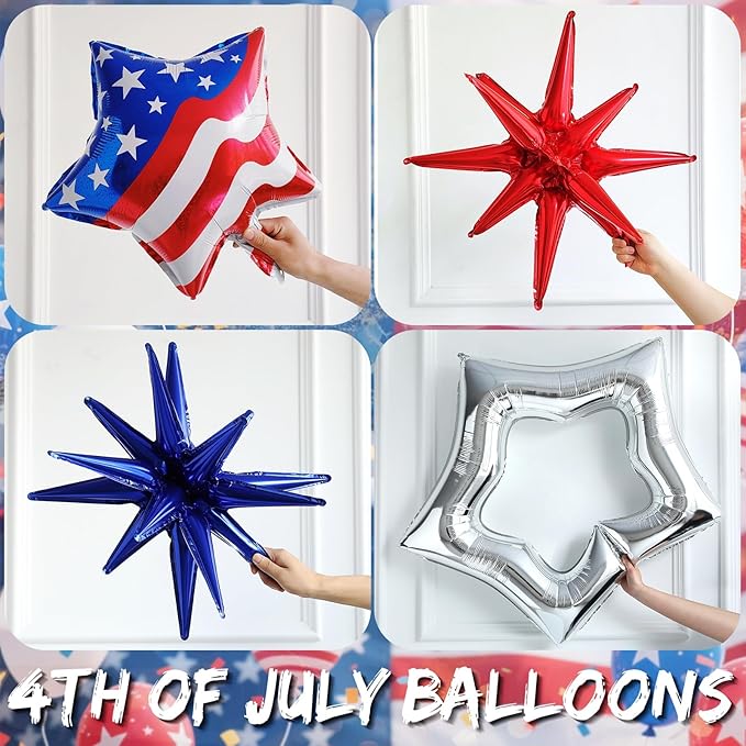 147Pcs Red White and Blue Independence Day Balloon Garland Arch Kit,with Explosion Star,Flag Foil Balloons for 4th of July Patriotic Memorial Veterans Baseball Nautical Birthday Party Decorations