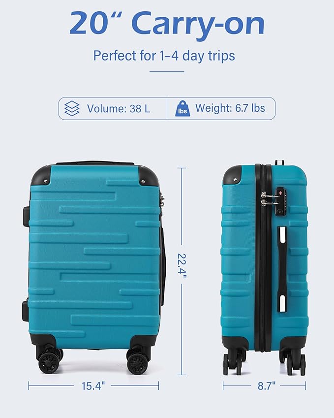 Coolife Hardside Carry-On Luggage with TSA Lock, Spinner Wheels, Telescopic Handle, Lightweight Suitcase (Purple, S(20in_carry on))