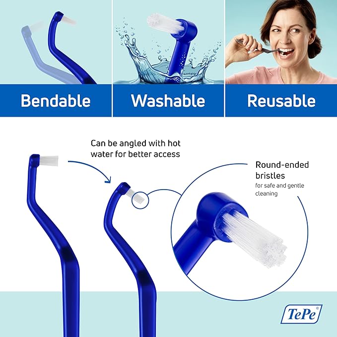 TePe Universal Care Angled Soft-Bristle Toothbrush, Small-Head Orthodontic Toothbrush (Pack of 2)