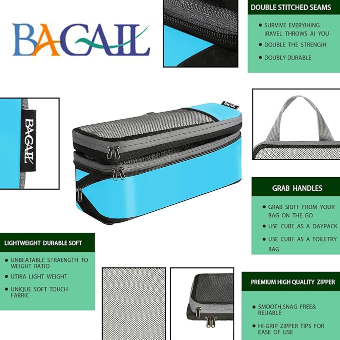 BAGAIL 4 Set/6 Set/8 Set Compression Packing Cubes Travel Accessories Expandable Packing Organizers (Half Mesh, 6-Blue)