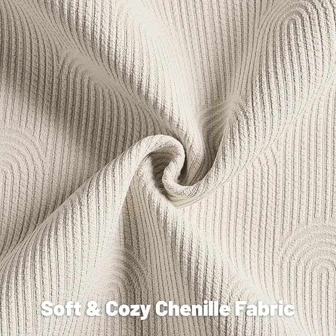 FUTEI Beige Chenille Decorative Throw Pillow Covers 18x18 Inch Set of 2,Soft Cozy Striped Geometric Patterns Cushion Case,Modern Home Decor for Couch Bed Living Room