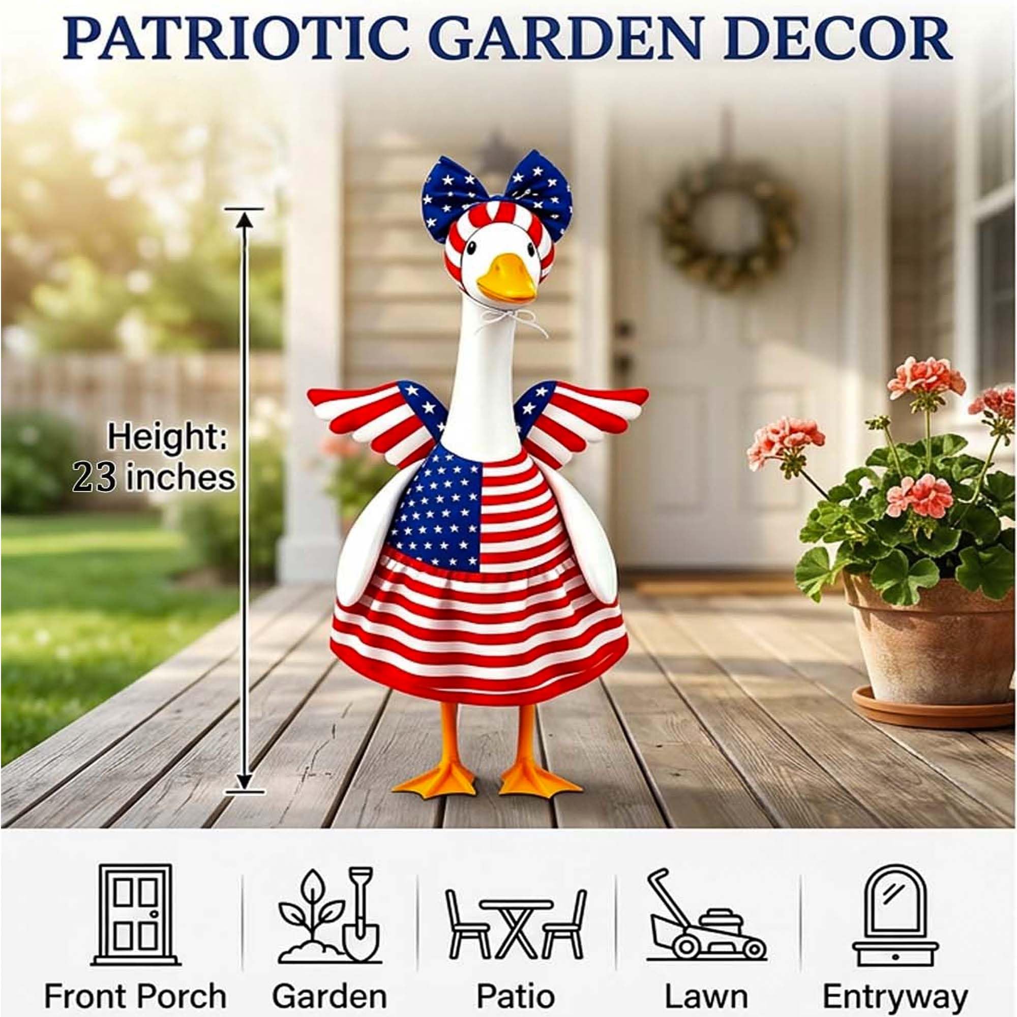 Go Ho 4th of July Porch Goose Outfit Angel Style, American Flag Patriotic Clothes for 23 Inch Porch Goose Statue, Independence Day Costume, 250th Anniversary USA Outdoor Lawn Garden Decoration