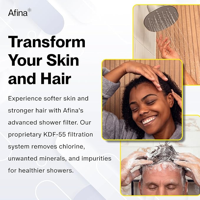 Afina Filtered Shower Head, Shower Filter for Hard Water | Improves Skin & Hair by Removing Chlorine & Toxic Chemicals from Hard Water | High Pressure Shower Filter Head Water Filter (Brushed Nickel)