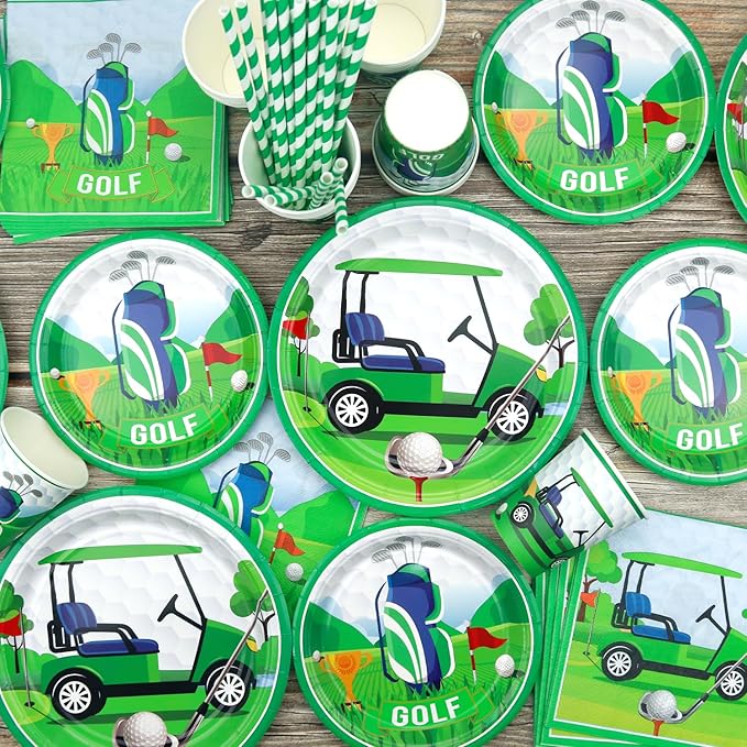 KEFAN Golf Birthday Party Decorations, Golf Theme Party Tableware Supplies including Plates, Cups, Napkins, Tablecloth, Serves 20 (20)
