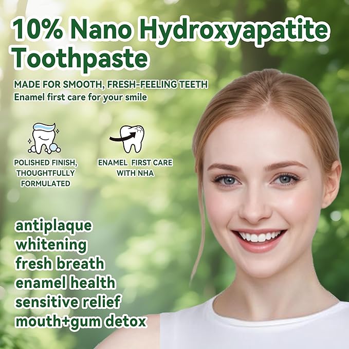 Anymoment 10% Nano Hydroxyapatite Toothpaste (Fluoride Free), Whitening*, Supports Enamel Care*, Appropriate for Sensitive Teeth*, SLS Free, Xylitol nHA Toothpaste for Adults, Mint 4oz