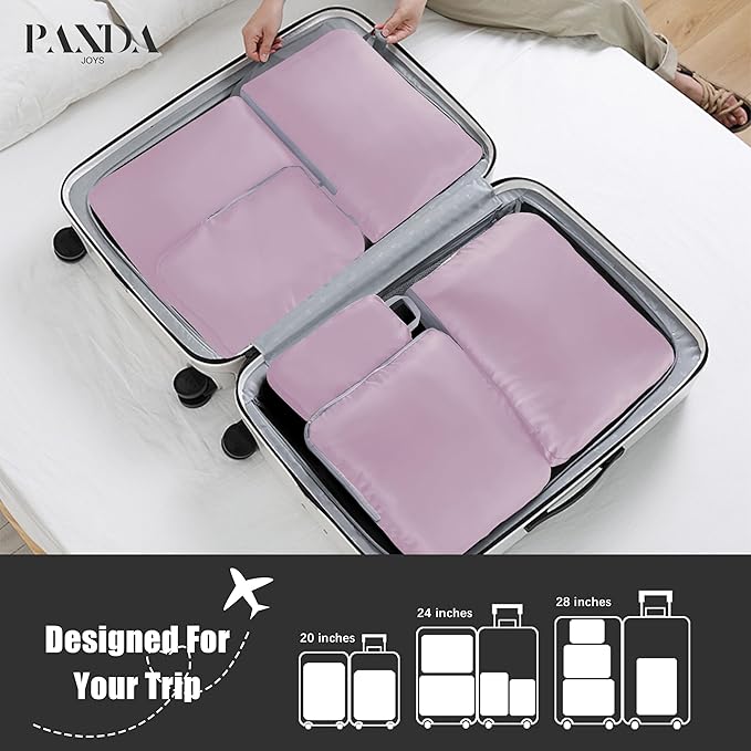PANDA JOYS 4 Set Compression Packing Cubes Travel - Travel Accessories Expandable Packing Organizers for Carry On - Essentials Luggage Bags - Lavender