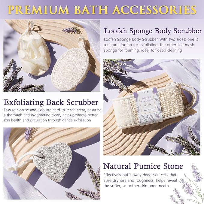 Birthday Gifts for Women, Lavender Relaxing Spa Gift Baskets for Women Self Care Package Bath Gift Set, Home Bath and Body Kit Pamper Valentines Day Gifts for Her Womens Mom Friends Wife Girlfriend