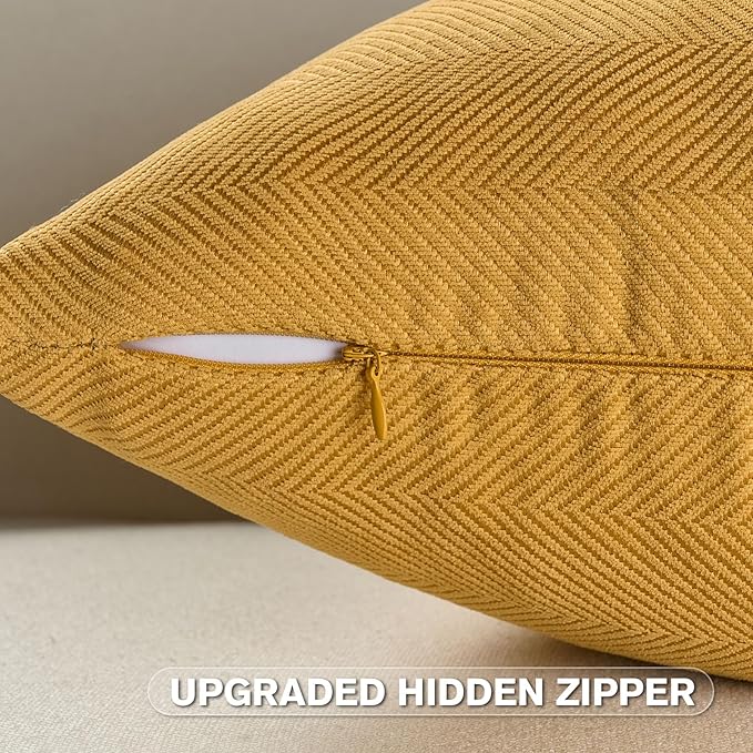 FUTEI Mustard Yellow Chenille Throw Pillow Covers 22x22 Inch Set of 2,Soft Wide Chevron Textured Cushion Case,Farmhouse Home Decor for Couch Bed Living Room