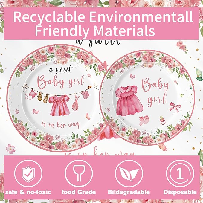 140pcs Greenery Gender Reveal Baby Shower Plates And Nnapkins Supplies Party Boho Greency Party Decorations Tableware Set Dessert Plates Napkins Forks for 20 Guests (Pink)