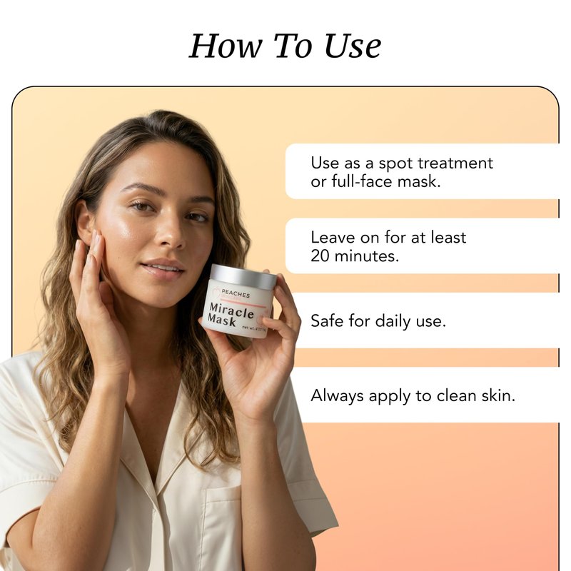 Peaches Skin Care Miracle Mask – Hydrating Face Mask with Beeswax, Avocado Oil and Pumpkin Enzymes – Exfoliating Formula for Smoother-Looking Skin – 1.7 oz