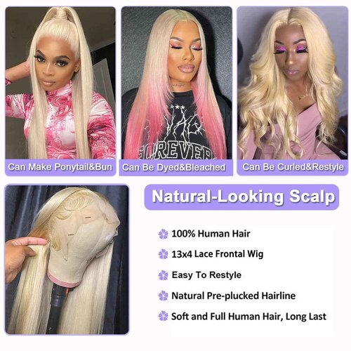 NZINZI 613 Lace Front Wig Human Hair 26 Inch 13x4 Transparent Lace Blonde Lace Front Wigs Human Hair 200% Density Straight Lace Front Wigs Human Hair Pre Plucked 613 HD Lace Frontal Wig Human Hair