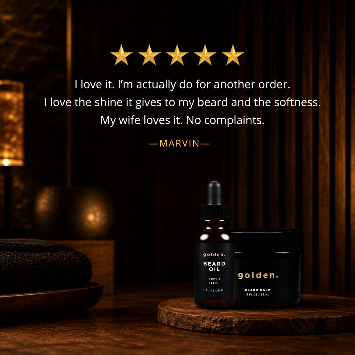 Golden Grooming Beard Bundle for Black Men - Natural Growth Kit with 2oz Balm & 1oz Oil - Shea Butter Conditioner - Fresh (Regular)