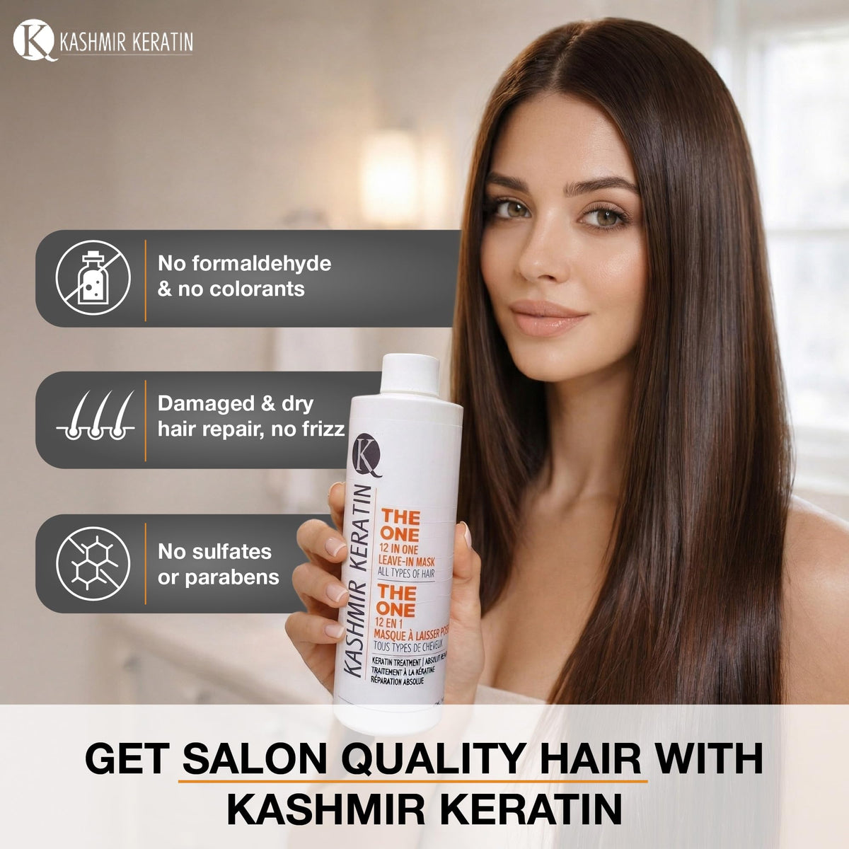 Kashmir Keratin THE ONE Leave In Conditioner 12-in-1 Hair Treatment Spray (16 Fl Oz) Detangles, Smooths Frizz, Adds Shine & Hydration for Dry Damaged Hair, Lightweight Keratin Care for All Hair Types