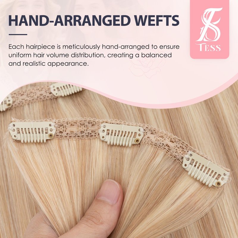 TESS 3 PCS Hair Extensions Clip ins Real Human Hair Straight Hair Extension for Women Soft Lace Wefts Invisible Clip in 16 Inches Camel Mixed Light Gold