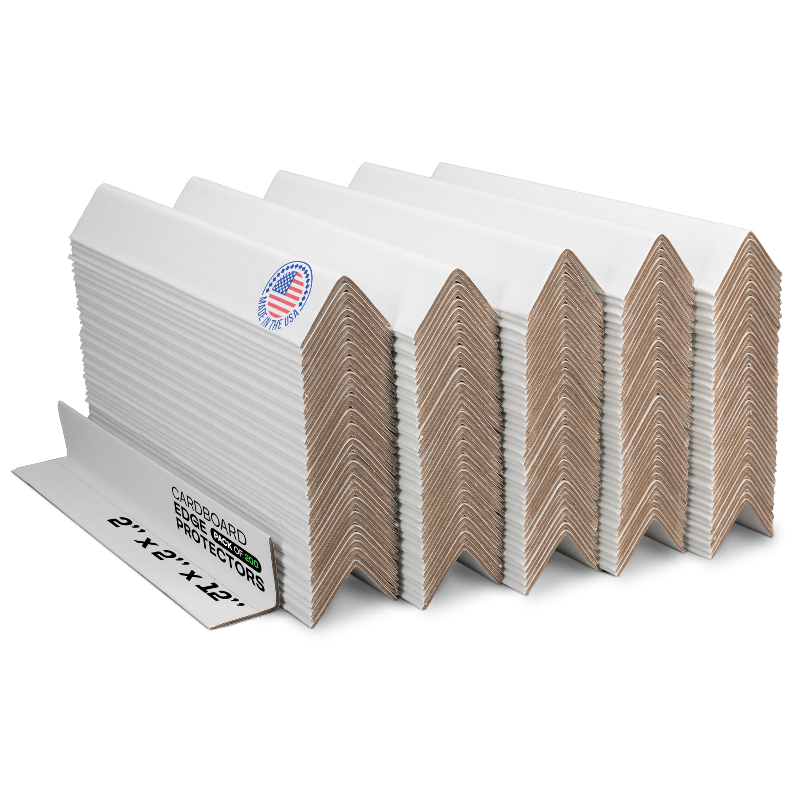 IDL Packaging 2" x 2" x 12" Cardboard Edge Protector, Pack of 200 - White Kraft Cardboard Corners for Shipping - V-Board Reinforced