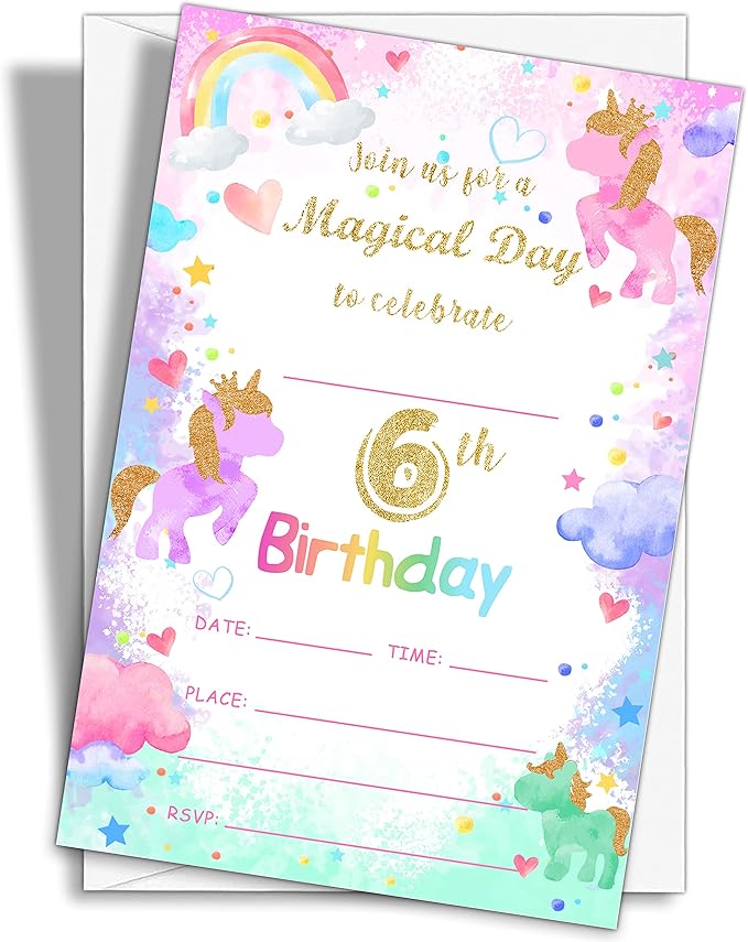 6th Birthday Party Invitations, 20-Count Magical Day Birthday Party Invites With Envelopes-HBYQK-B11