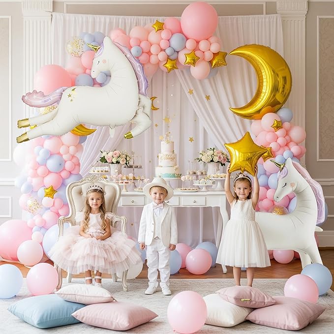 Giant Unicorn Balloon Pack (2pcs) – 45" Running and 38" Standing Unicorn Foil Balloon – Birthday Party Supplies, Backdrop Decorations