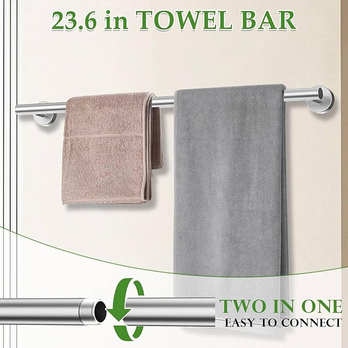 5-Piece Towel Bar Set Brushed Nickel Bathroom Hardware Set Include Towel Bar Towel Ring Paper Towel Holder Coat Hooks Stainless Steel Wall-Mounted 23.6 in