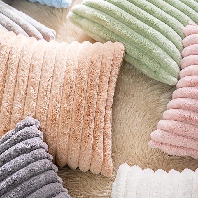 DEELAND Pack of 2,Double-Sided Faux Fur Plush Decorative Throw Pillow Covers Fuzzy Striped Soft Pillowcase Cushion Covers for Sofa Couch Bedroom Lightblue 16x16 inch