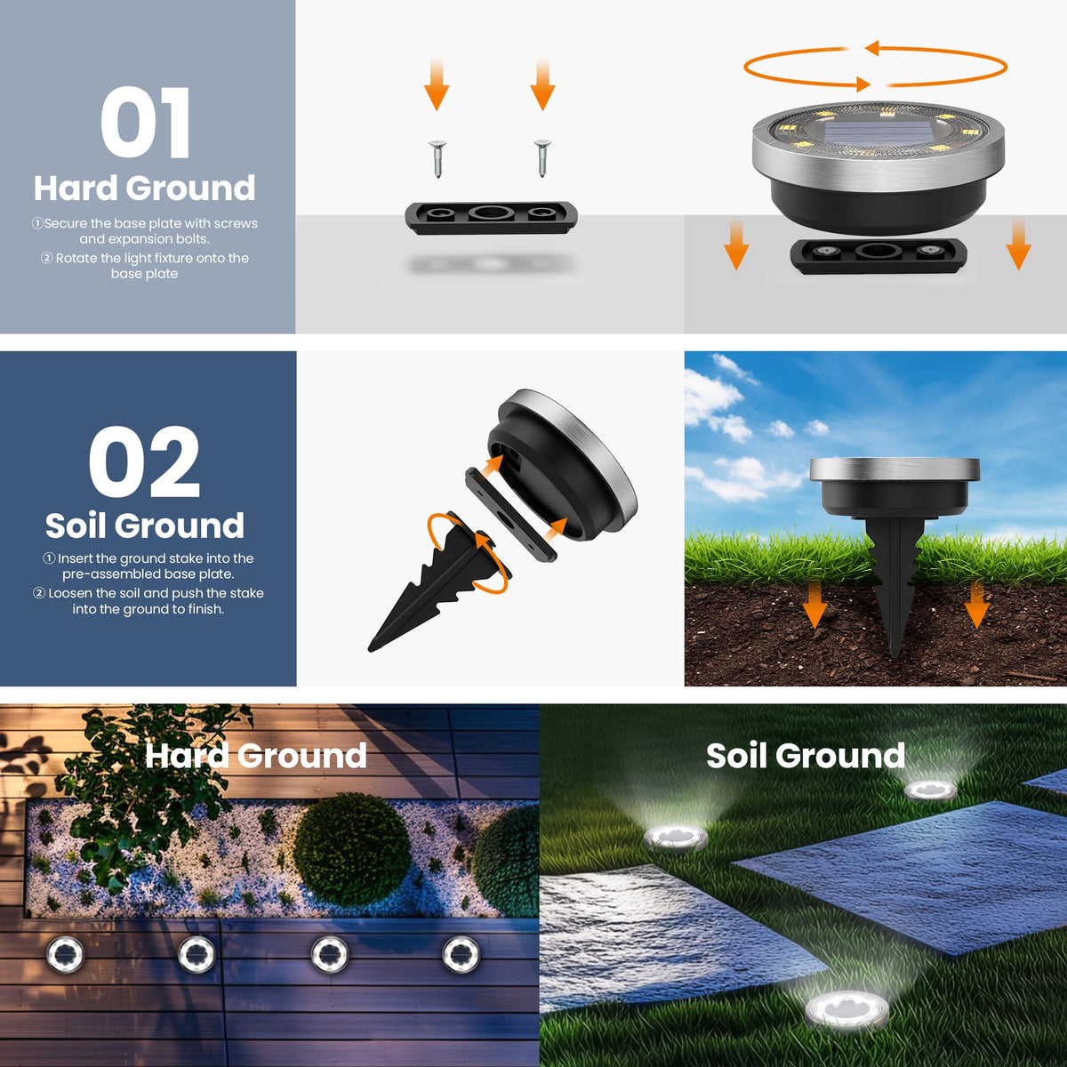 SOLPEX 10 Pack Solar Ground Lights Outdoor Waterproof, Solar Powered Pathway Lights, Landscape Lighting for Garden Walkway Driveway Backyard Decor (Cool White)