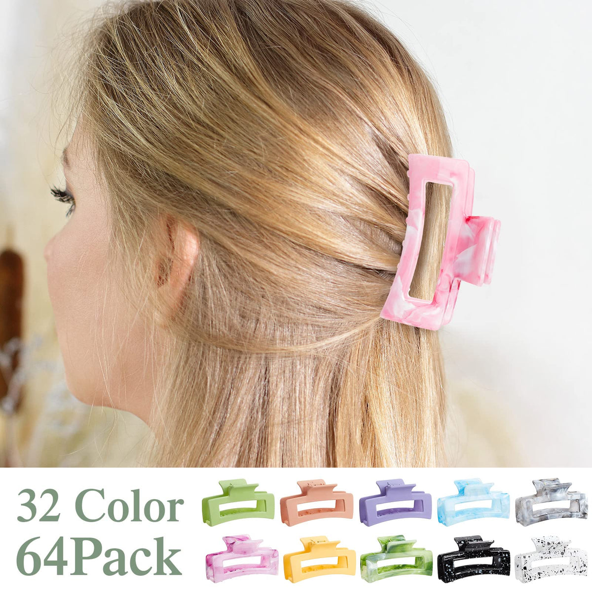 Cindeer 64 Pcs Medium Hair Claw Bulk Hair Clips Set Rectangle Claw Clips Matte Thin Clamps Accessories for Women Girls for Thick(3.35 Inch,Multicolor)
