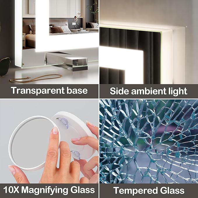 FENNIO Vanity Mirror with Lights，20"x23" Lighted Makeup Mirror, Large Makeup Mirror with Lights, Touch Sensor with Dimmable 3 Modes， Square White
