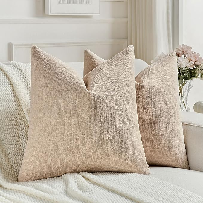 FUTEI Dusky Pink Chenille Decorative Throw Pillow Covers 20x20 Inch Set of 2,Soft Cozy Faux Linen Textured Cushion Case,Farmhouse Home Decor for Couch Living Room