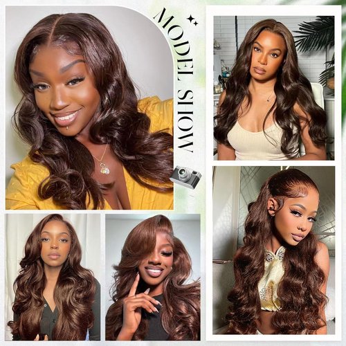 Chocolate Brown Lace Front Wig Human Hair - 13x6 HD Brown Body Wave Lace Front Wigs Human Hair Pre Plucked with Baby Hair, 180% Density Colored Glueless Frontal Wigs Human Hair for Women 26 inch