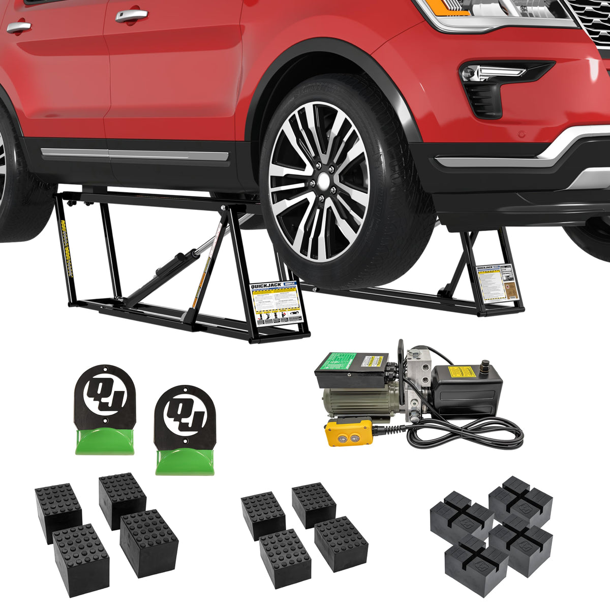 QuickJack Bundle - 6000TLX Portable Car Lift, Includes Pinch Weld Blocks & Wall Hangers, ALI Certified, 110V Power Unit, Truck L