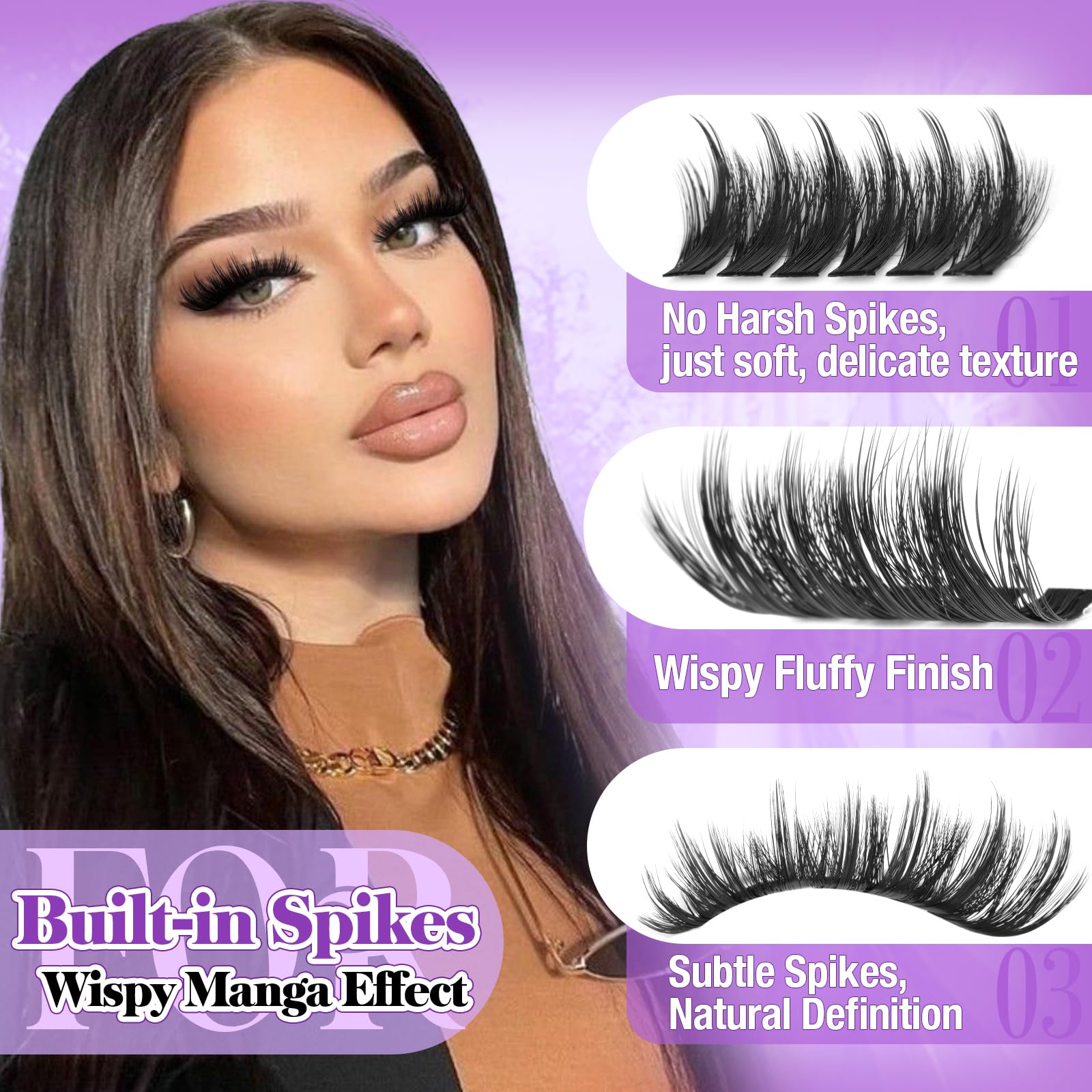 Spiky Lash Clusters Volume Eyelash Clusters Wispy Lashes Clusters Manga Cluster Eyelash Extensions 12-20mm D Curl Individual Lashes 200D Fluffy Cluster Lashes for DIY Lash Look by Yawamica