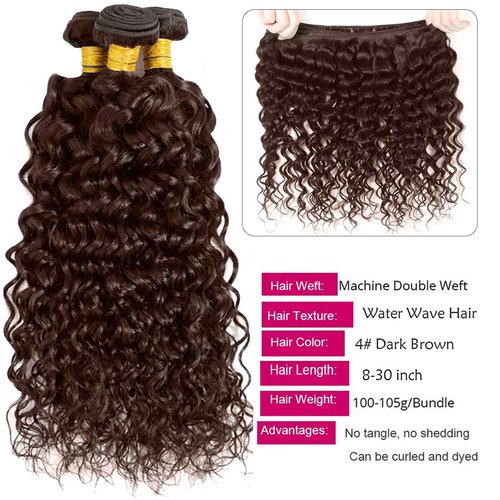 Fabimiya 18 20 22 Inch Human Hair Bundles Brown 4# Water Wave Bundles Human Hair Unprocessed Soft Sewn In Hair with Double Weft for Black Women