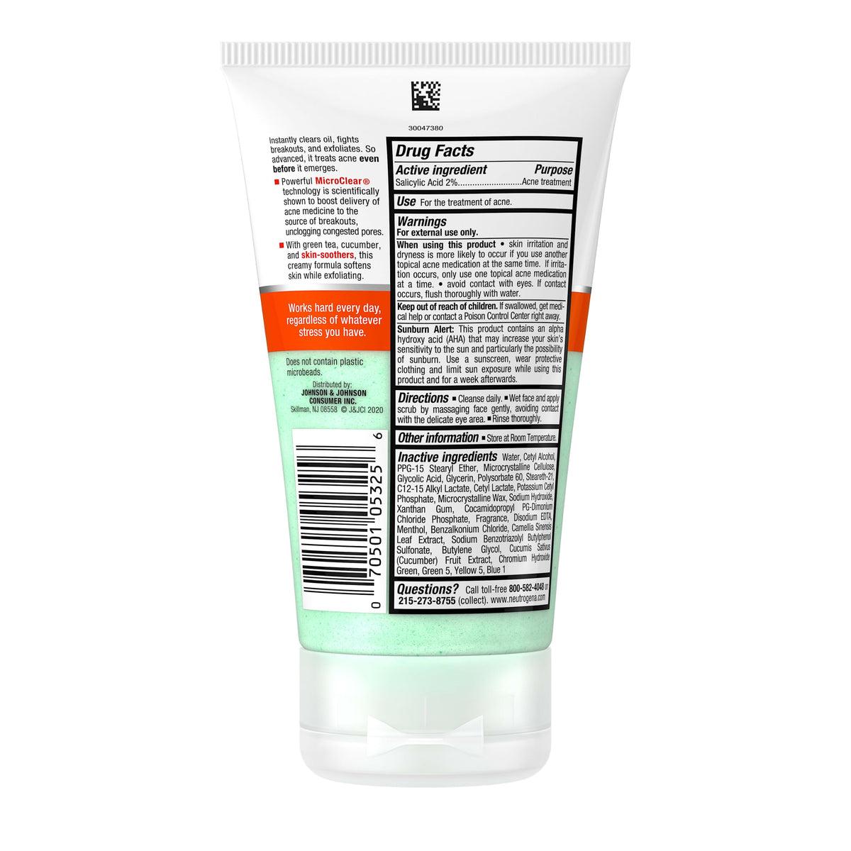 Neutrogena Oil-Free Acne Stress Control Power-Clear Scrub, 2% Salicylic Acid for Acne-Prone Skin, Exfoliating Daily Facial Scrub, 4.2 fl. oz