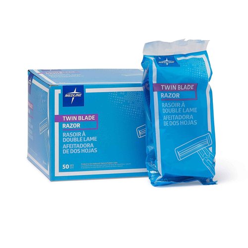 Medline Disposable Facial Razors with Twin Blades, Blue, Case of 500