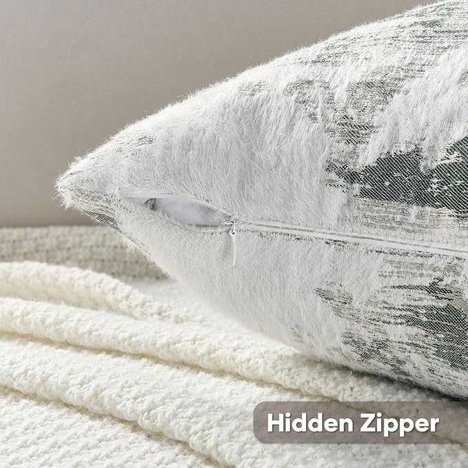 FUTEI Dark Green White Decorative Throw Pillow Covers 22x22 Inch Set of 2,Soft Faux Cashmere Jacquard - Textured & Cozy Cushion Case,Modern Home Decor for Couch Bed Living Room