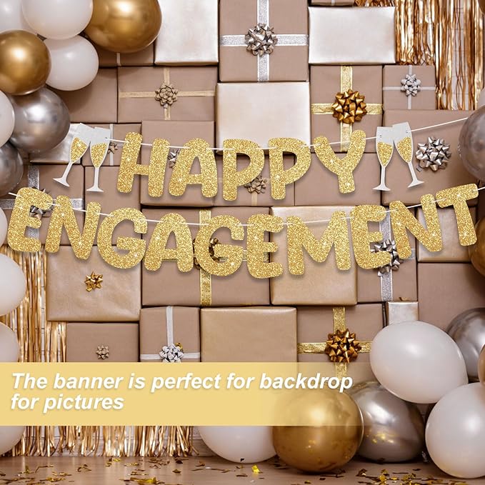 Happy Engagement Banner, Party Banner for Engaged Decorations, Engaged Banner Sign for proposal Wedding Bridal Shower Decor Bachelrette Party Decorations